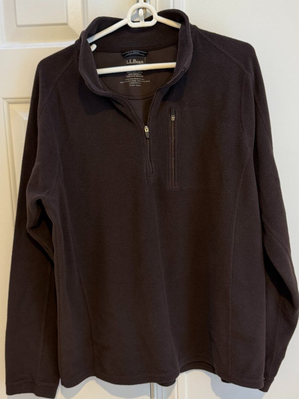 L.L.Bean Men's Large Quarter Zip Fleece Pullover Chocolate Brown Chest Po